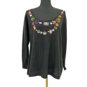 Jack B Quick Jeweled Black Embellished Sequins Beaded Cotton Blend Sweater XL‎